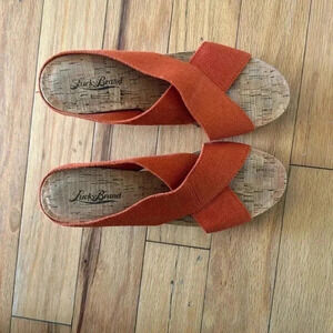 Lucky Brand women’s Miller 2 cork and Canvas wedge size 7.5